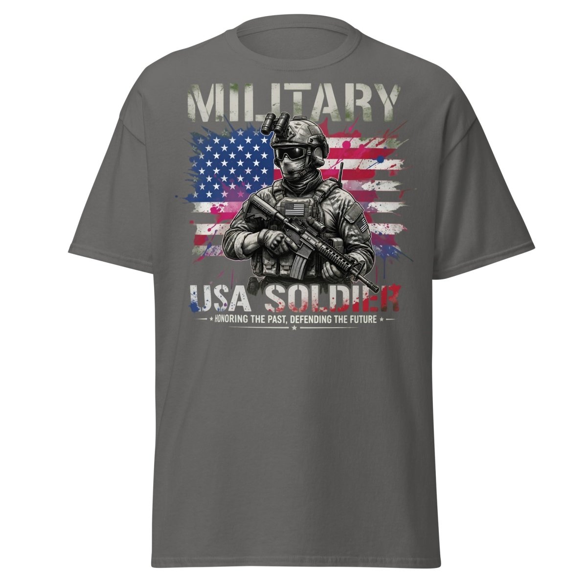 Military USA Soldier T-Shirt – Patriotic Graphic Tee - Charcoal - TeeRipple