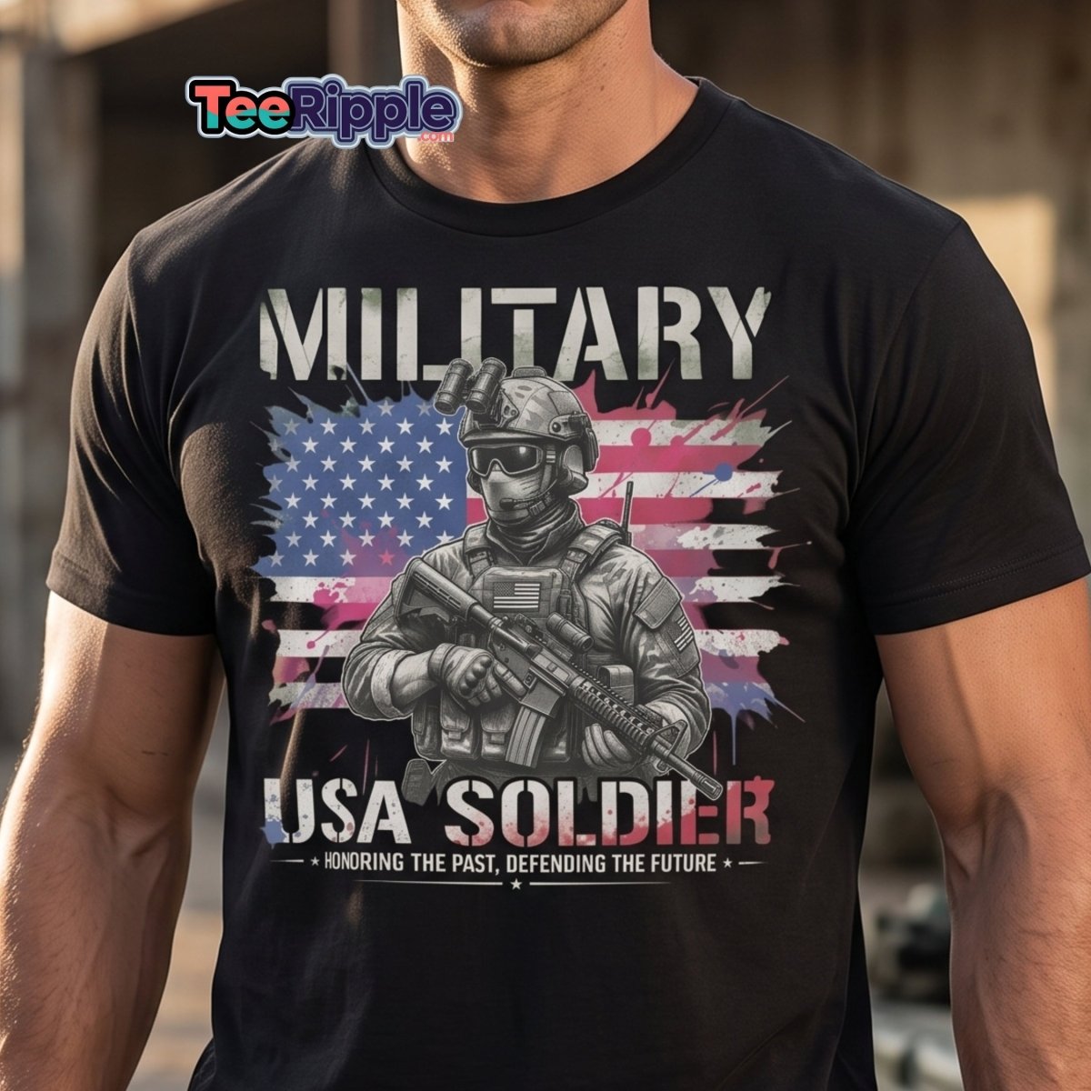 Military USA Soldier T-Shirt – Patriotic Graphic Tee - Maroon - TeeRipple
