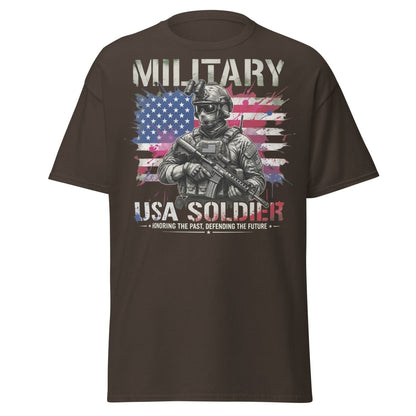 Military USA Soldier T-Shirt – Patriotic Graphic Tee - Dark Chocolate - TeeRipple