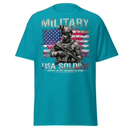 Military USA Soldier T-Shirt – Patriotic Graphic Tee - Tropical Blue - TeeRipple