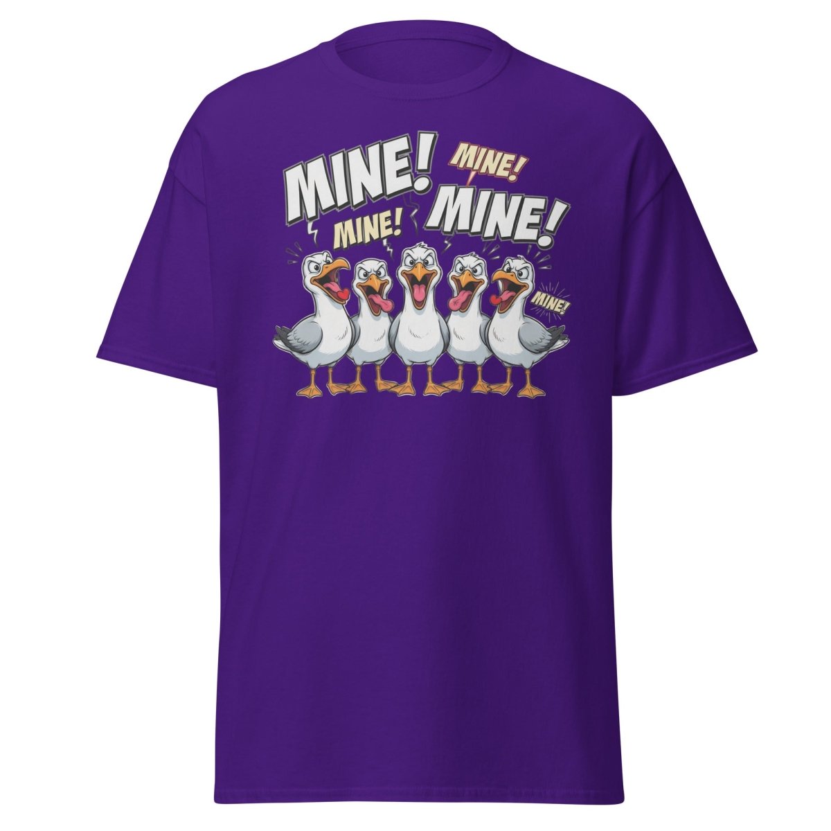 Mine Mine Mine Seagulls T-Shirt | Funny Cartoon Tee - Purple - TeeRipple
