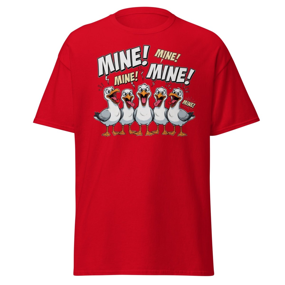 Mine Mine Mine Seagulls T-Shirt | Funny Cartoon Tee - Red - TeeRipple