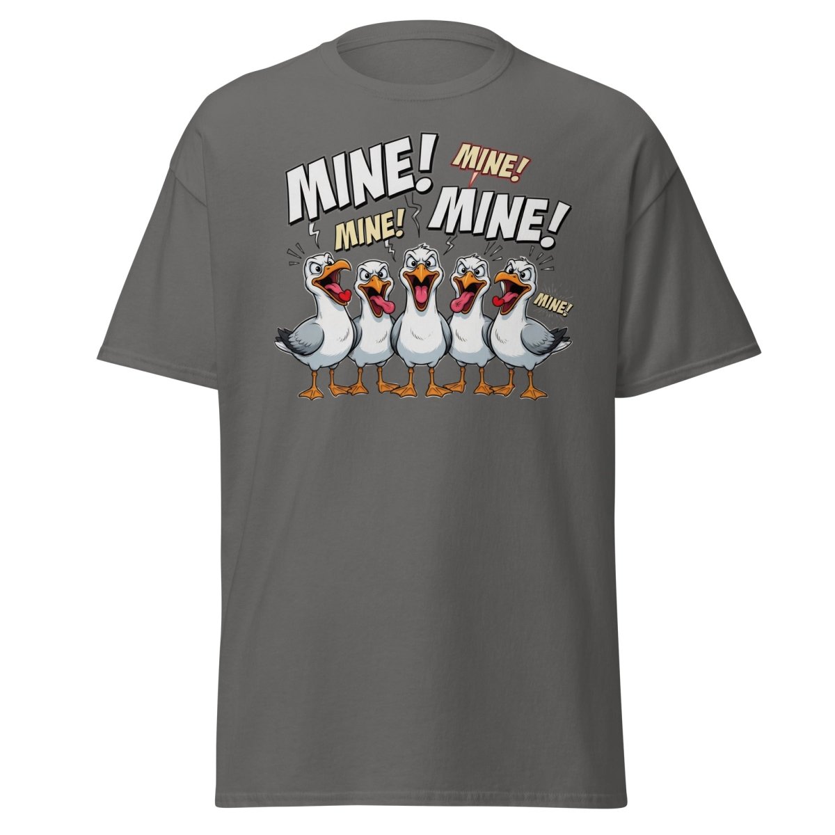 Mine Mine Mine Seagulls T-Shirt | Funny Cartoon Tee - Charcoal - TeeRipple