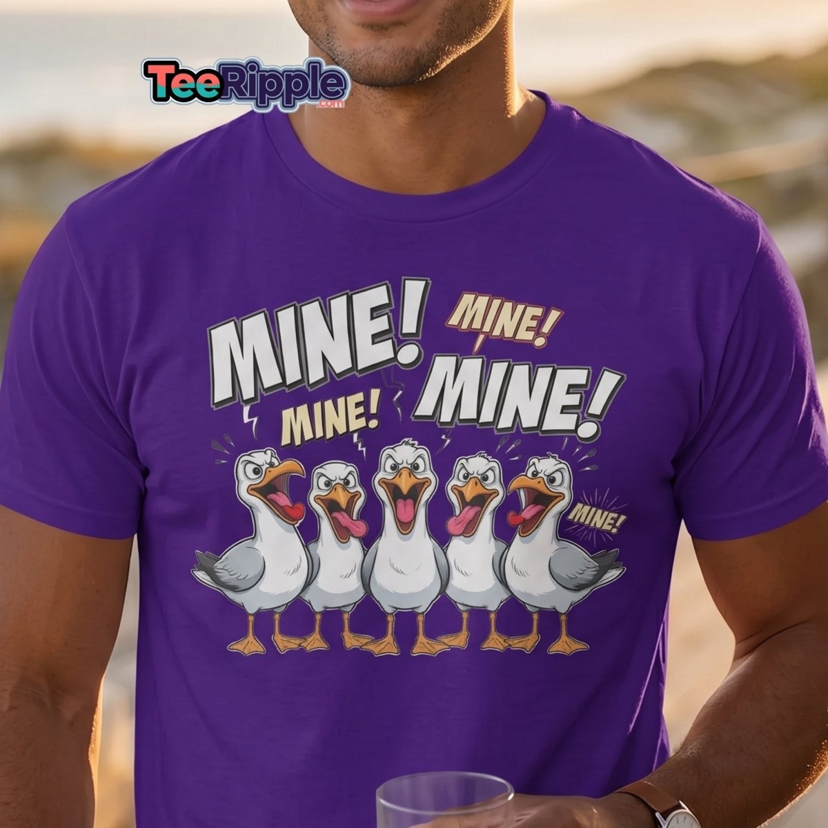 Mine Mine Mine Seagulls T-Shirt | Funny Cartoon Tee - Maroon - TeeRipple