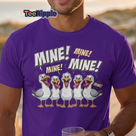 Mine Mine Mine Seagulls T-Shirt | Funny Cartoon Tee - Maroon - TeeRipple