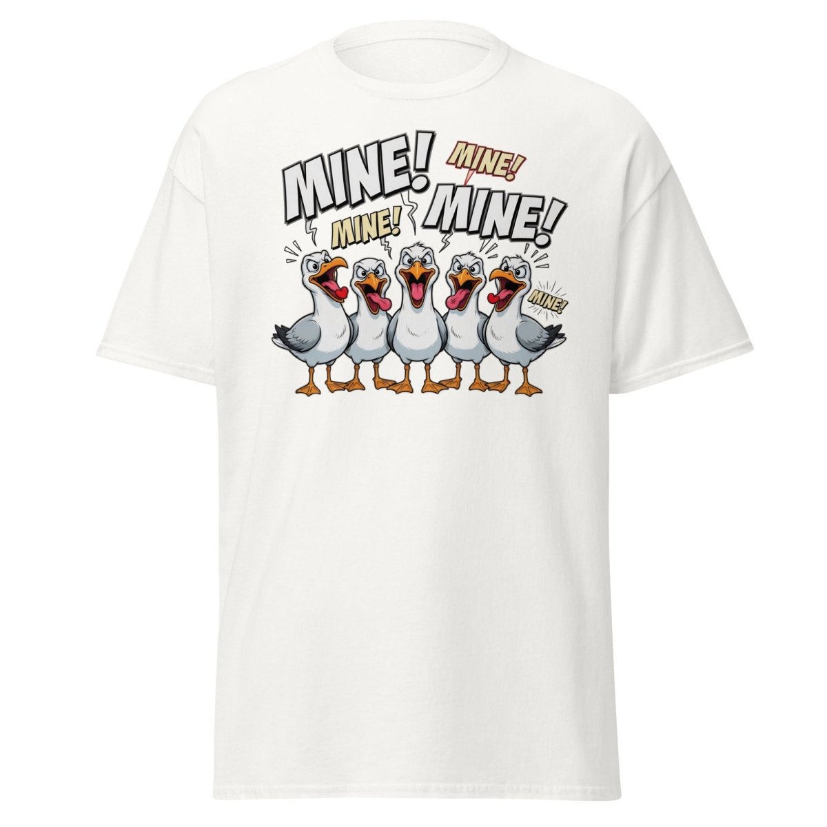 Mine Mine Mine Seagulls T-Shirt | Funny Cartoon Tee - White - TeeRipple