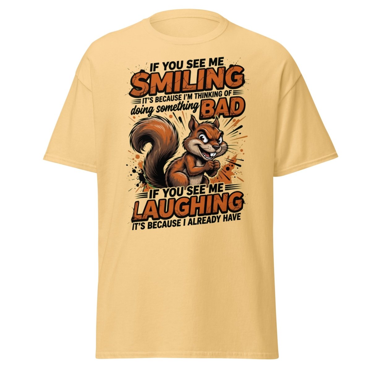 Mischievous Squirrel T-Shirt Funny Smiling Laughing Bad Tee - Yellow Haze - TeeRipple