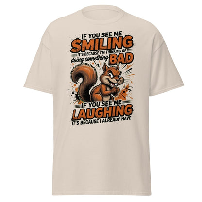 Mischievous Squirrel T-Shirt Funny Smiling Laughing Bad Tee - Natural - TeeRipple