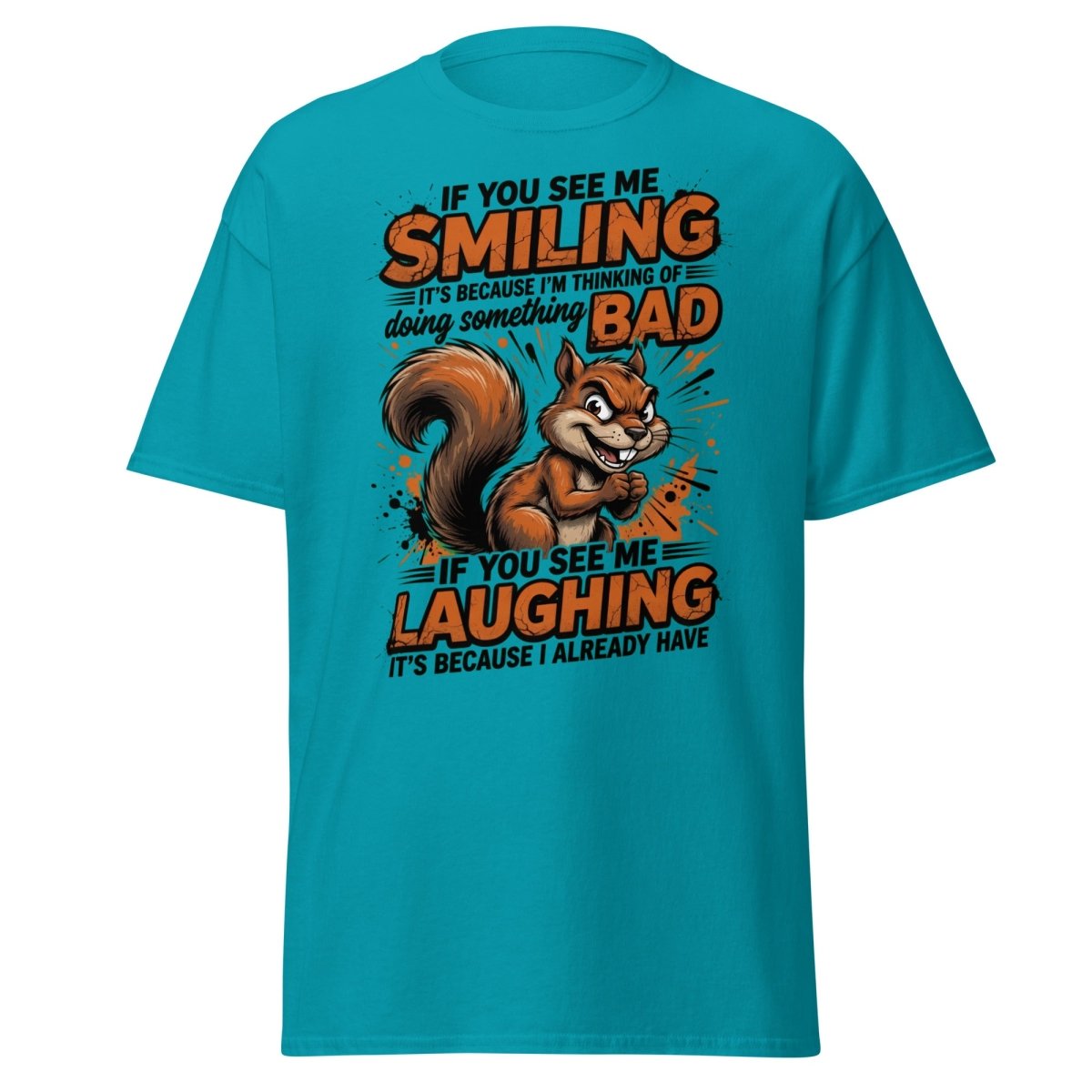 Mischievous Squirrel T-Shirt Funny Smiling Laughing Bad Tee - Tropical Blue - TeeRipple