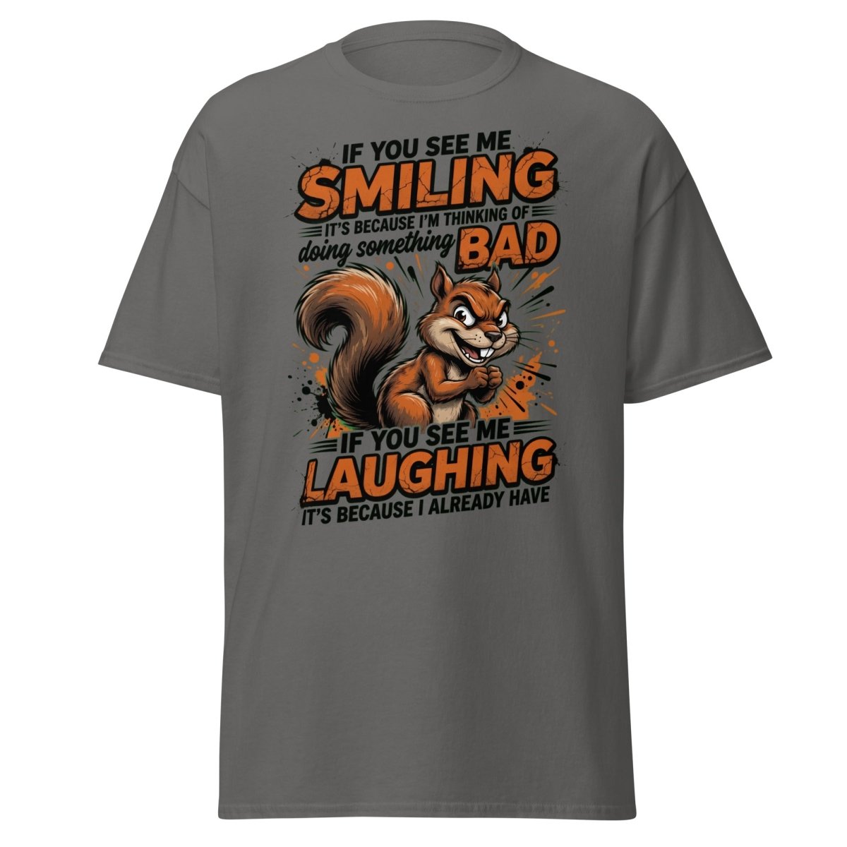 Mischievous Squirrel T-Shirt Funny Smiling Laughing Bad Tee - Charcoal - TeeRipple