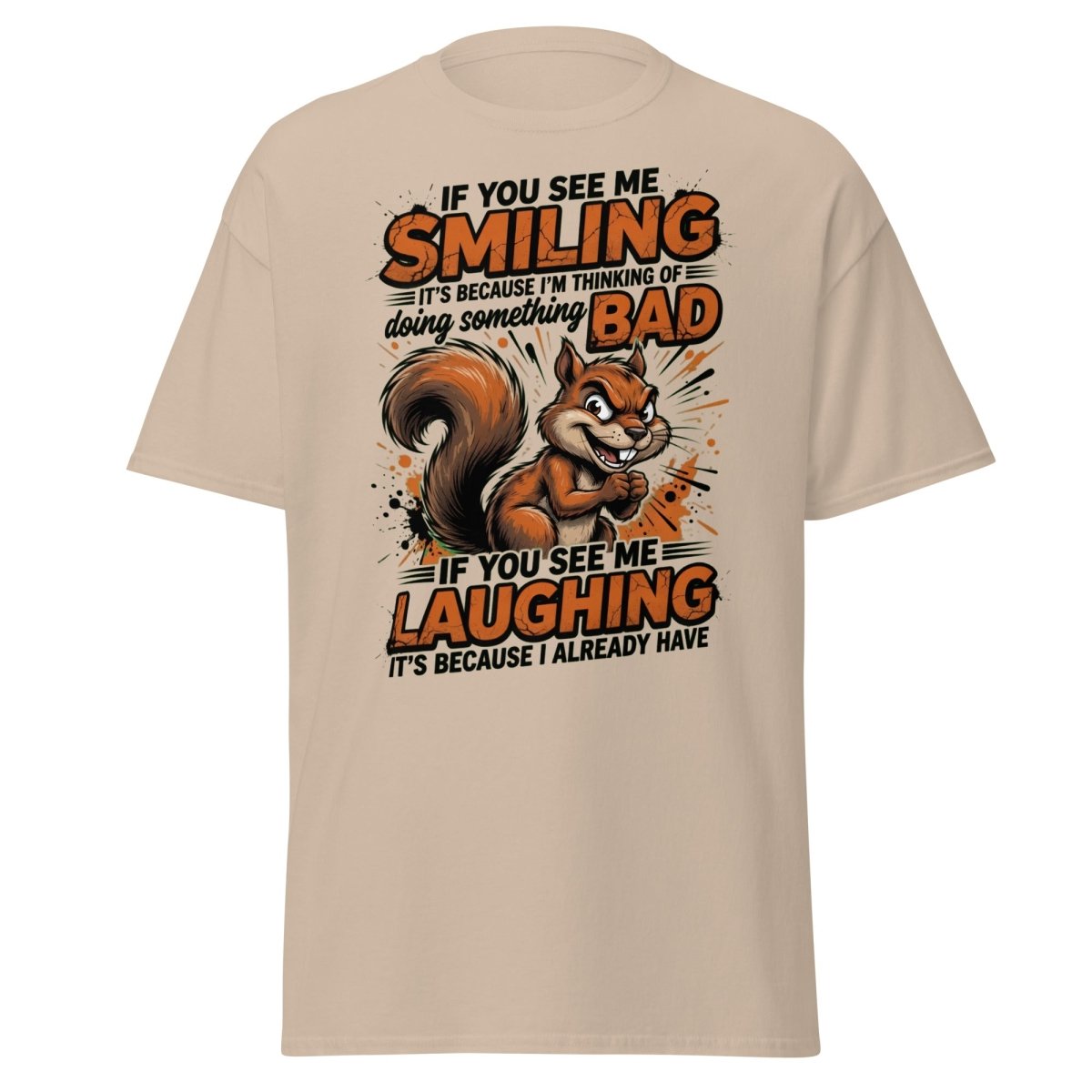 Mischievous Squirrel T-Shirt Funny Smiling Laughing Bad Tee - Sand - TeeRipple