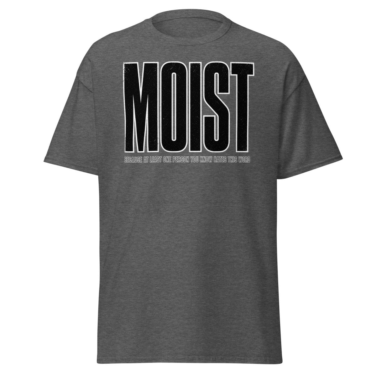MOIST Funny Graphic Tee – Word Everyone Hates - Dark Heather - TeeRipple