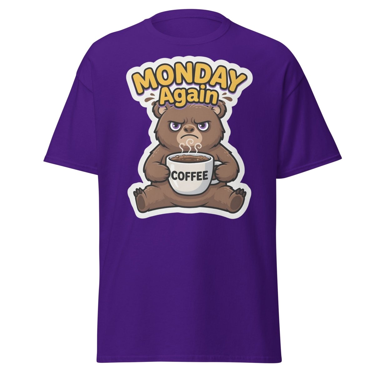 Monday Again Grumpy Bear Coffee T-Shirt - Purple - TeeRipple