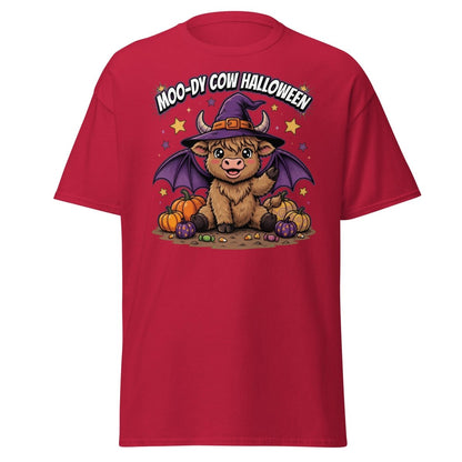 Moo-dy Cow Halloween T-Shirt | Cute Witch Highland Cow Tee - Cardinal - TeeRipple