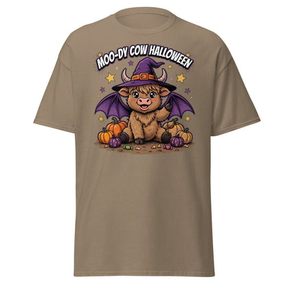 Moo-dy Cow Halloween T-Shirt | Cute Witch Highland Cow Tee - Brown Savana - TeeRipple