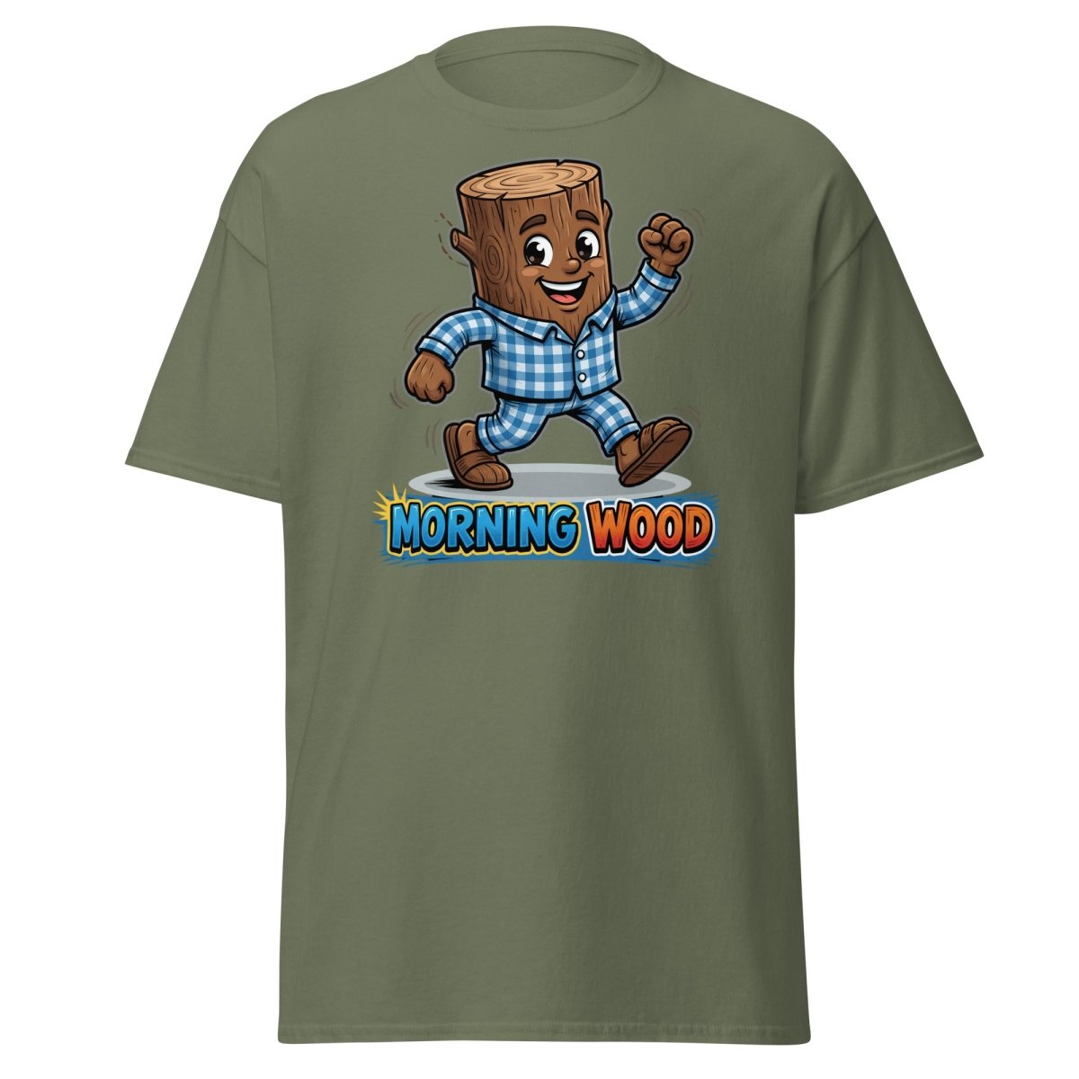 Morning Wood Funny Pajama Log T-Shirt - Military Green - TeeRipple