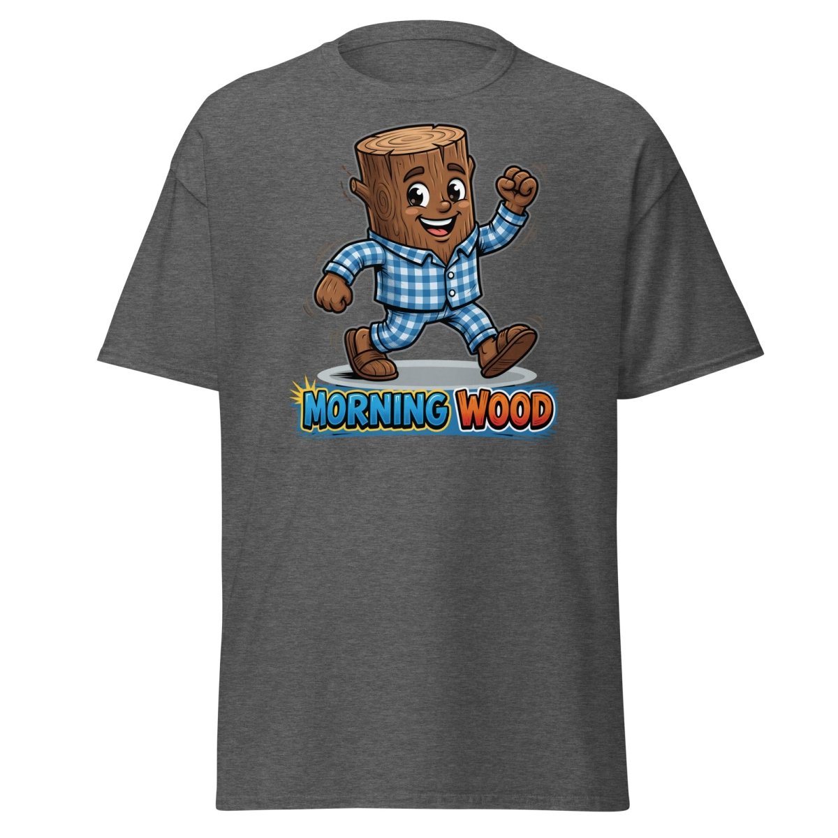 Morning Wood Funny Pajama Log T-Shirt - Dark Heather - TeeRipple