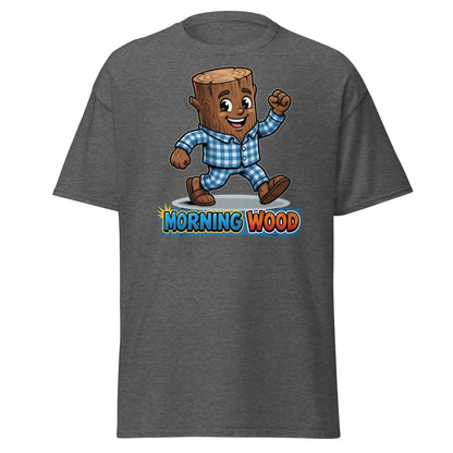 Morning Wood Funny Pajama Log T-Shirt - Dark Heather - TeeRipple