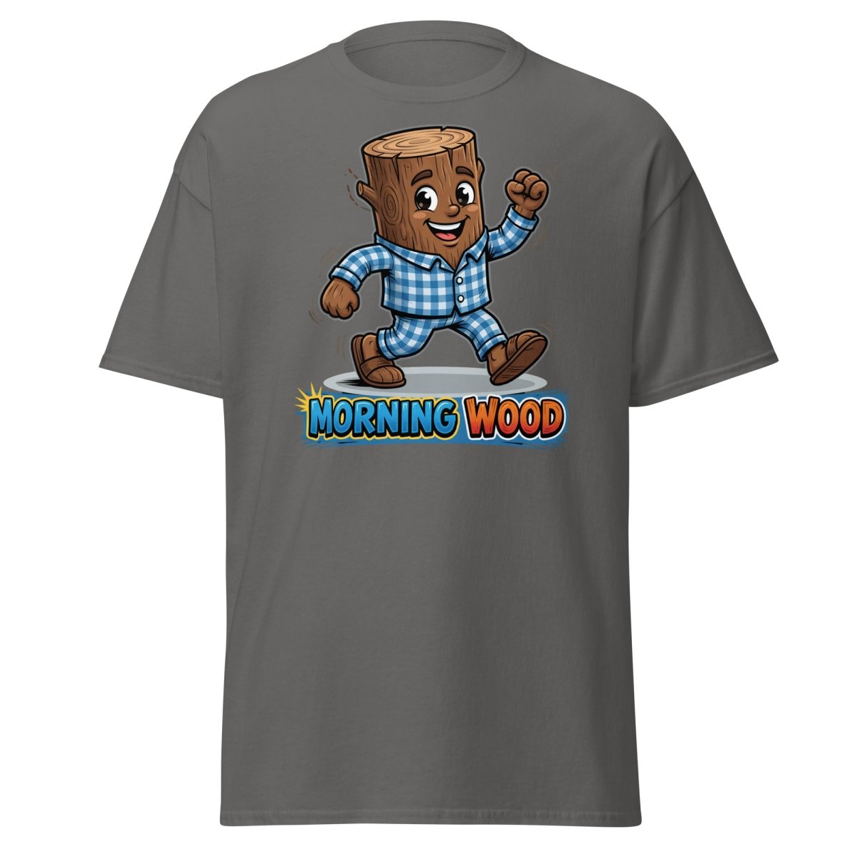 Morning Wood Funny Pajama Log T-Shirt - Charcoal - TeeRipple
