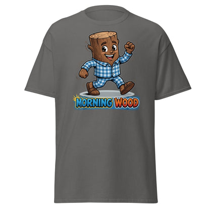 Morning Wood Funny Pajama Log T-Shirt - Charcoal - TeeRipple