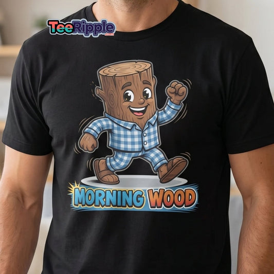 Morning Wood Funny Pajama Log T-Shirt - Black - TeeRipple