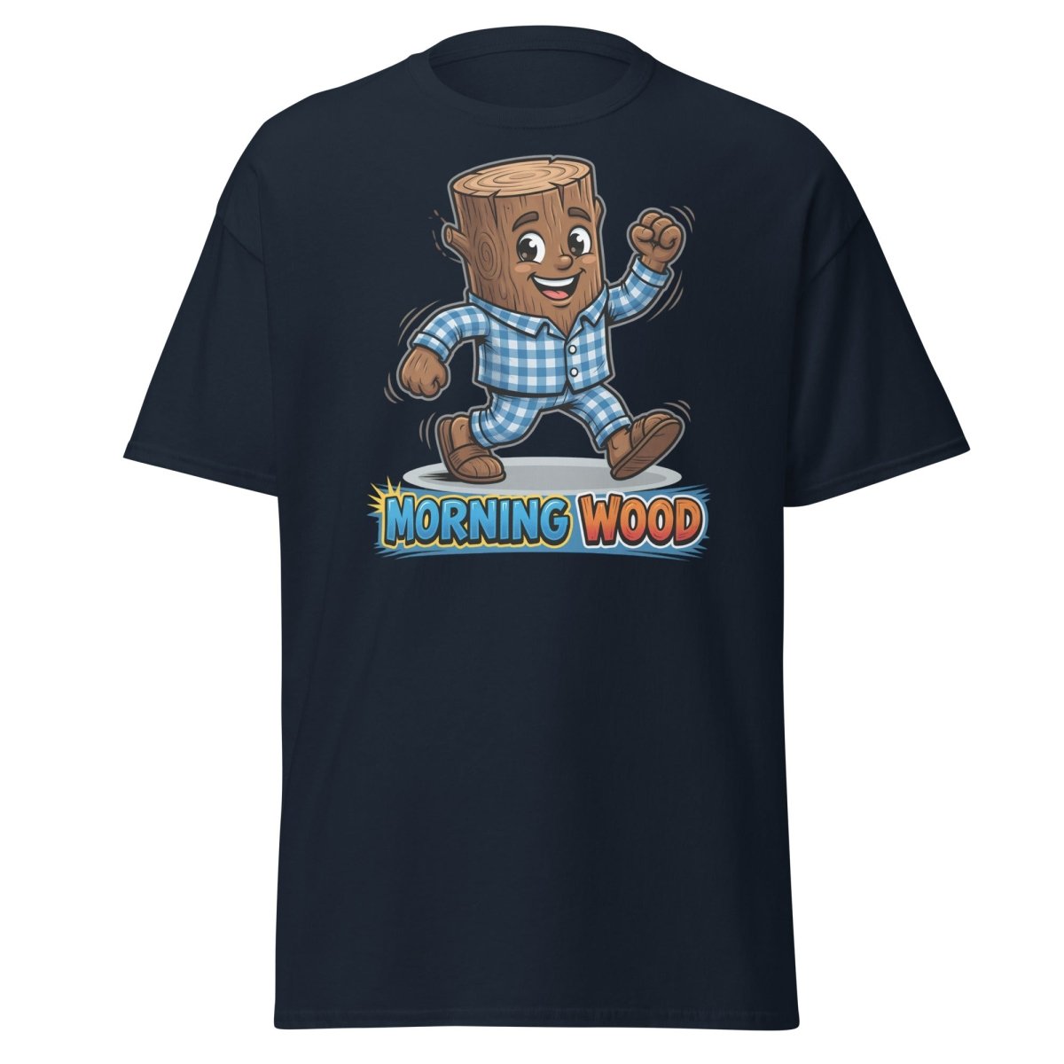 Morning Wood Funny Pajama Log T-Shirt - Navy - TeeRipple