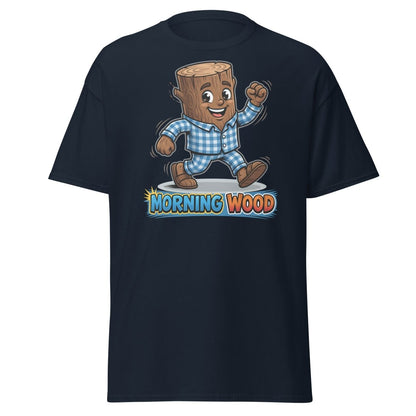 Morning Wood Funny Pajama Log T-Shirt - Navy - TeeRipple