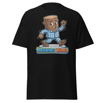 Morning Wood Funny Pajama Log T-Shirt - Black - TeeRipple