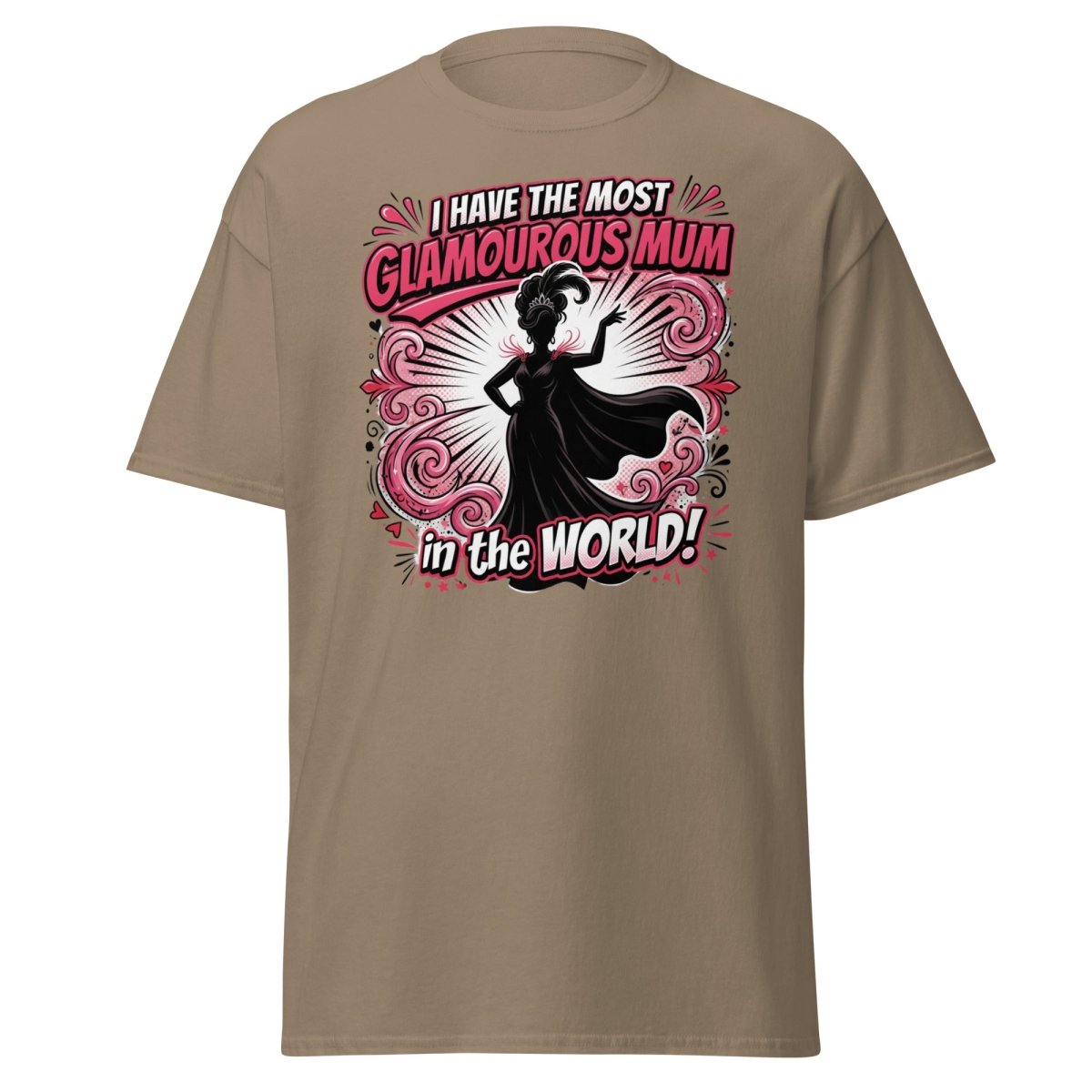 Most Glamourous Mum in the World T-Shirt – Pink Glam Design - Brown Savana - TeeRipple