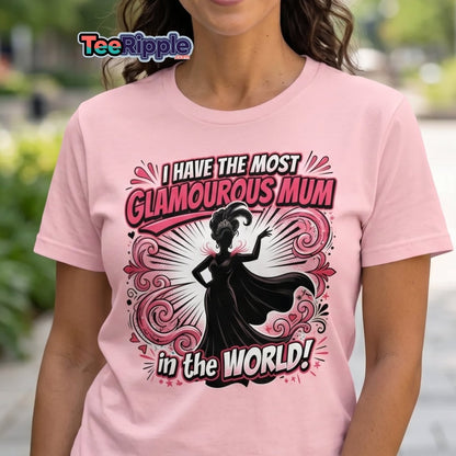 Most Glamourous Mum in the World T-Shirt – Pink Glam Design - Maroon - TeeRipple