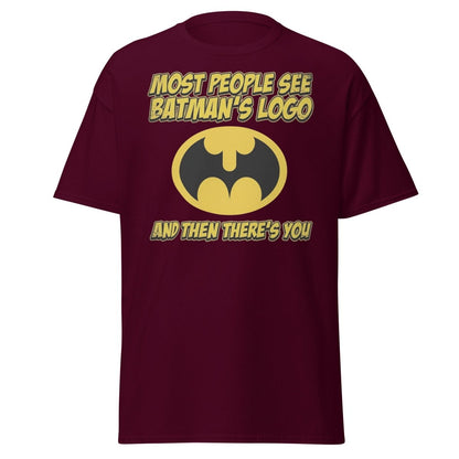 Most People See Batman's Logo T-Shirt Funny Meme Tee - Maroon - TeeRipple