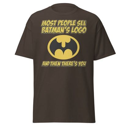 Most People See Batman's Logo T-Shirt Funny Meme Tee - Dark Chocolate - TeeRipple