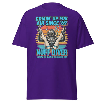 Muff Diver T-Shirt – Comin’ Up For Air Since ’69 Funny Adult Tee - Purple - TeeRipple