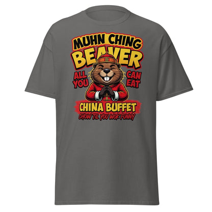 Muhn Ching Beaver China Buffet Funny Pun T-Shirt - Charcoal - TeeRipple