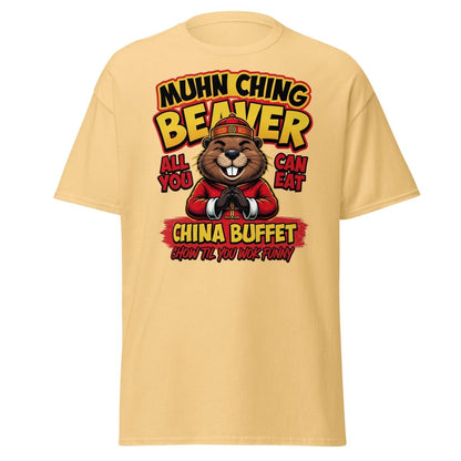 Muhn Ching Beaver China Buffet Funny Pun T-Shirt - Yellow Haze - TeeRipple