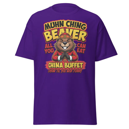 Muhn Ching Beaver China Buffet Funny Pun T-Shirt - Purple - TeeRipple