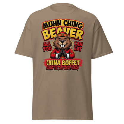 Muhn Ching Beaver China Buffet Funny Pun T-Shirt - Brown Savana - TeeRipple