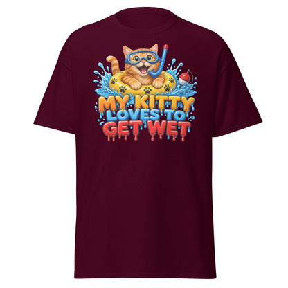 My Kitty Loves To Get Wet Tee - Maroon - TeeRipple