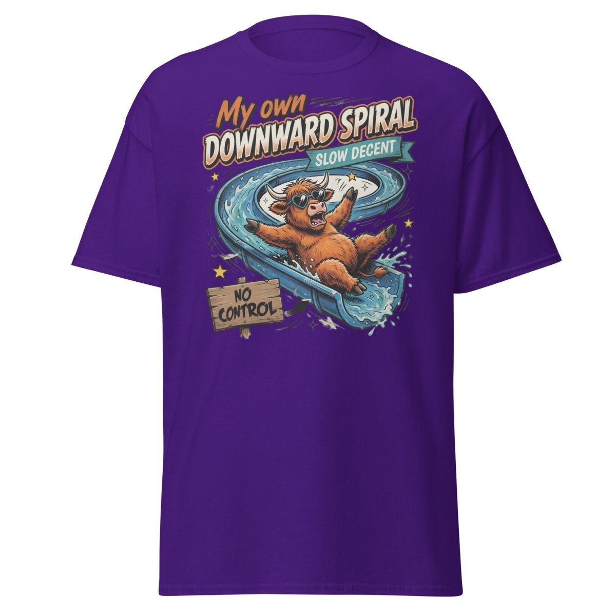 My Own Downward Spiral T-Shirt | Funny Cow Water Slide Tee - Purple - TeeRipple