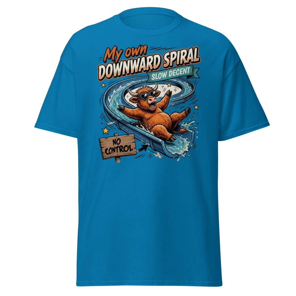 My Own Downward Spiral T-Shirt | Funny Cow Water Slide Tee - Sapphire - TeeRipple
