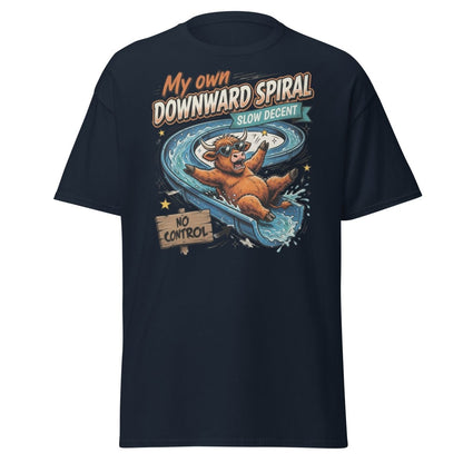 My Own Downward Spiral T-Shirt | Funny Cow Water Slide Tee - Navy - TeeRipple