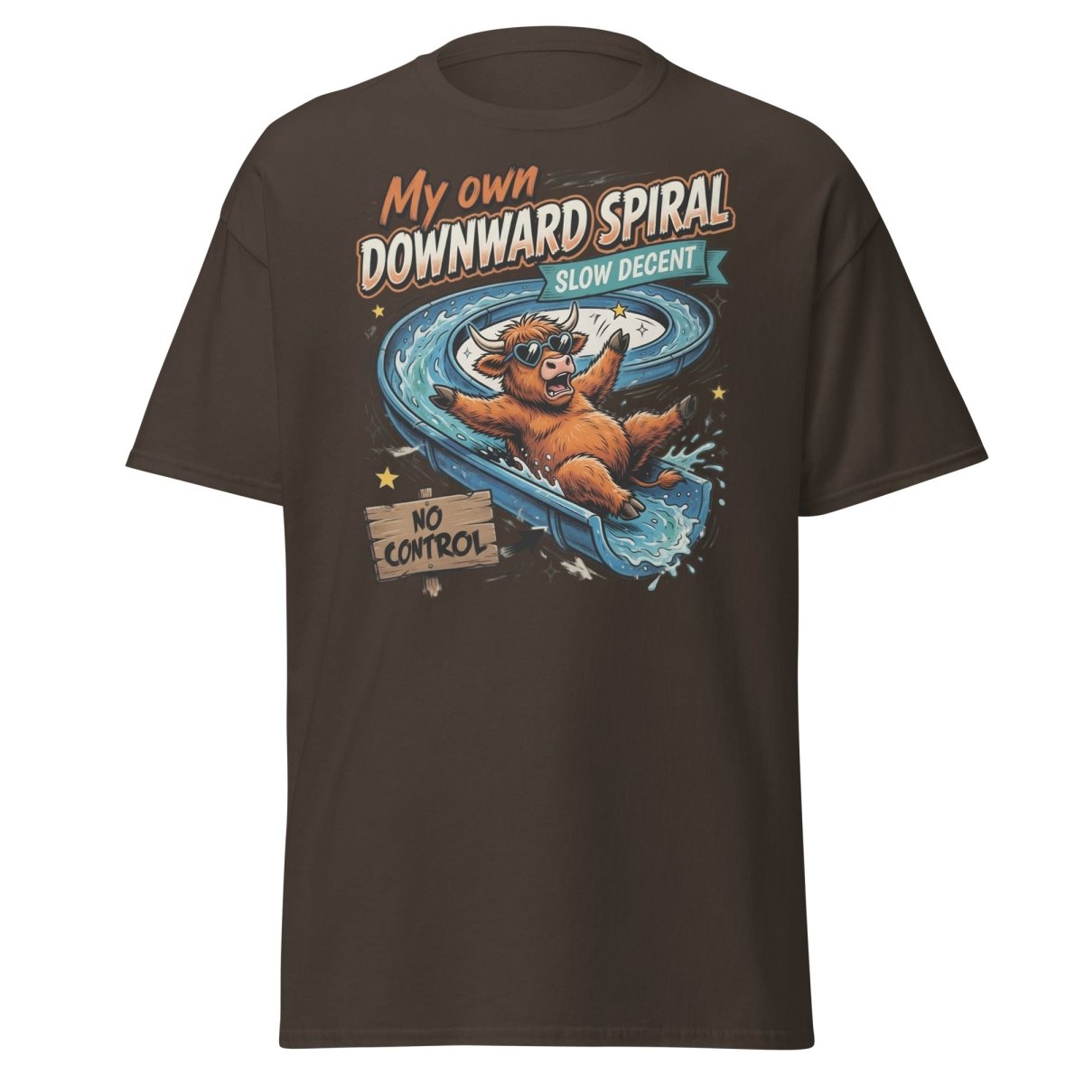 My Own Downward Spiral T-Shirt | Funny Cow Water Slide Tee - Dark Chocolate - TeeRipple