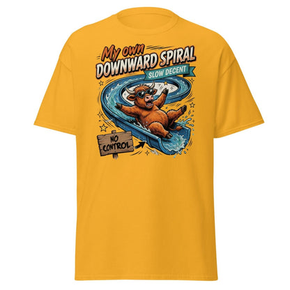 My Own Downward Spiral T-Shirt | Funny Cow Water Slide Tee - Gold - TeeRipple