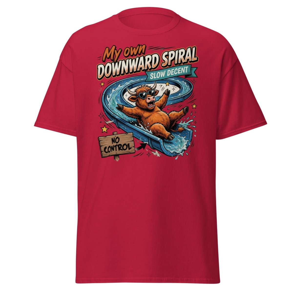 My Own Downward Spiral T-Shirt | Funny Cow Water Slide Tee - Cardinal - TeeRipple