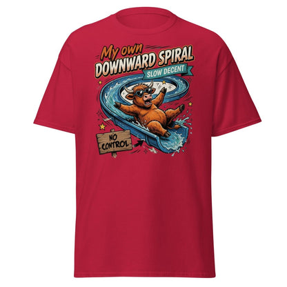 My Own Downward Spiral T-Shirt | Funny Cow Water Slide Tee - Cardinal - TeeRipple