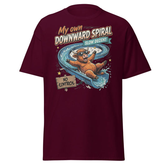 My Own Downward Spiral T-Shirt | Funny Cow Water Slide Tee - Maroon - TeeRipple