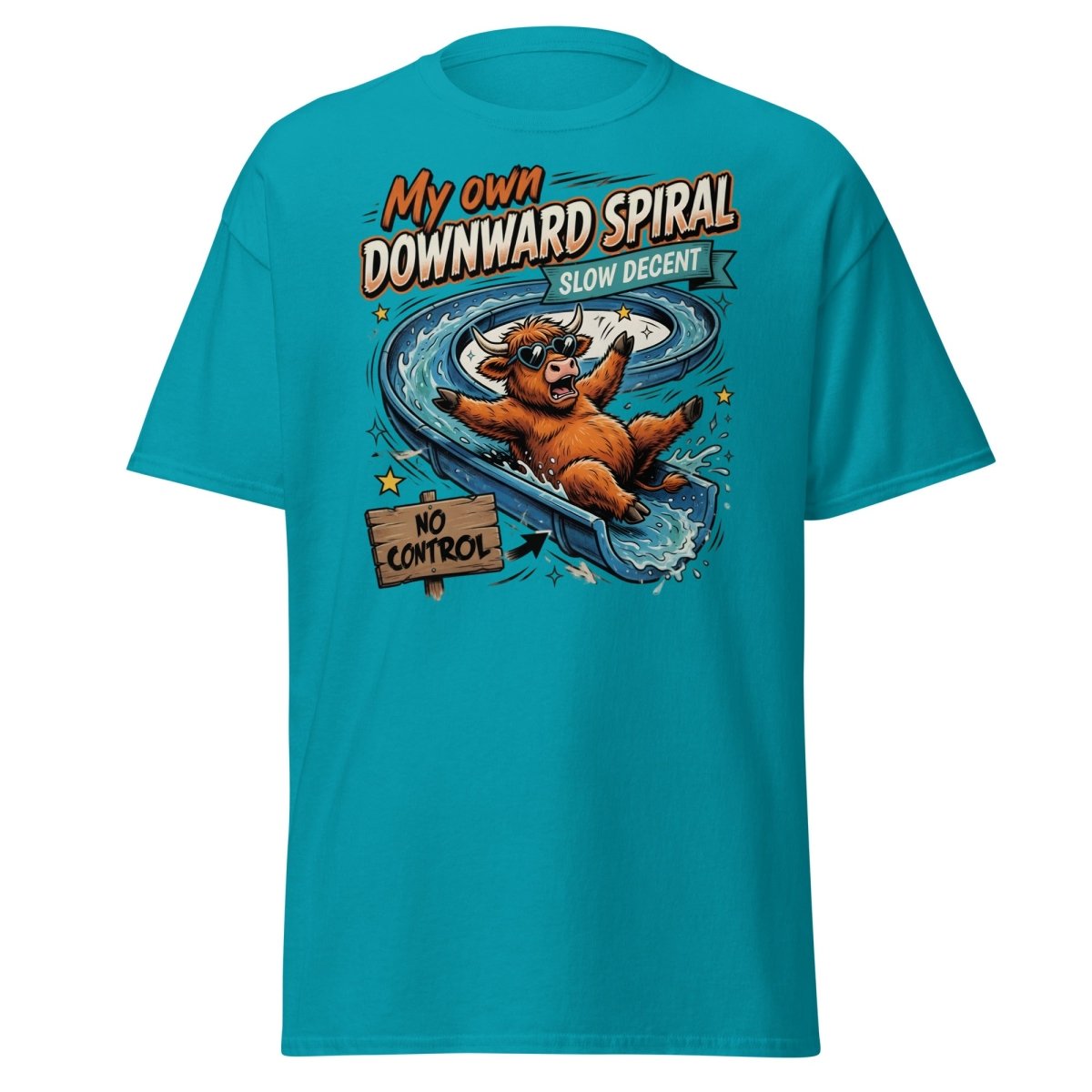 My Own Downward Spiral T-Shirt | Funny Cow Water Slide Tee - Tropical Blue - TeeRipple