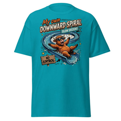 My Own Downward Spiral T-Shirt | Funny Cow Water Slide Tee - Tropical Blue - TeeRipple