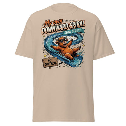 My Own Downward Spiral T-Shirt | Funny Cow Water Slide Tee - Sand - TeeRipple