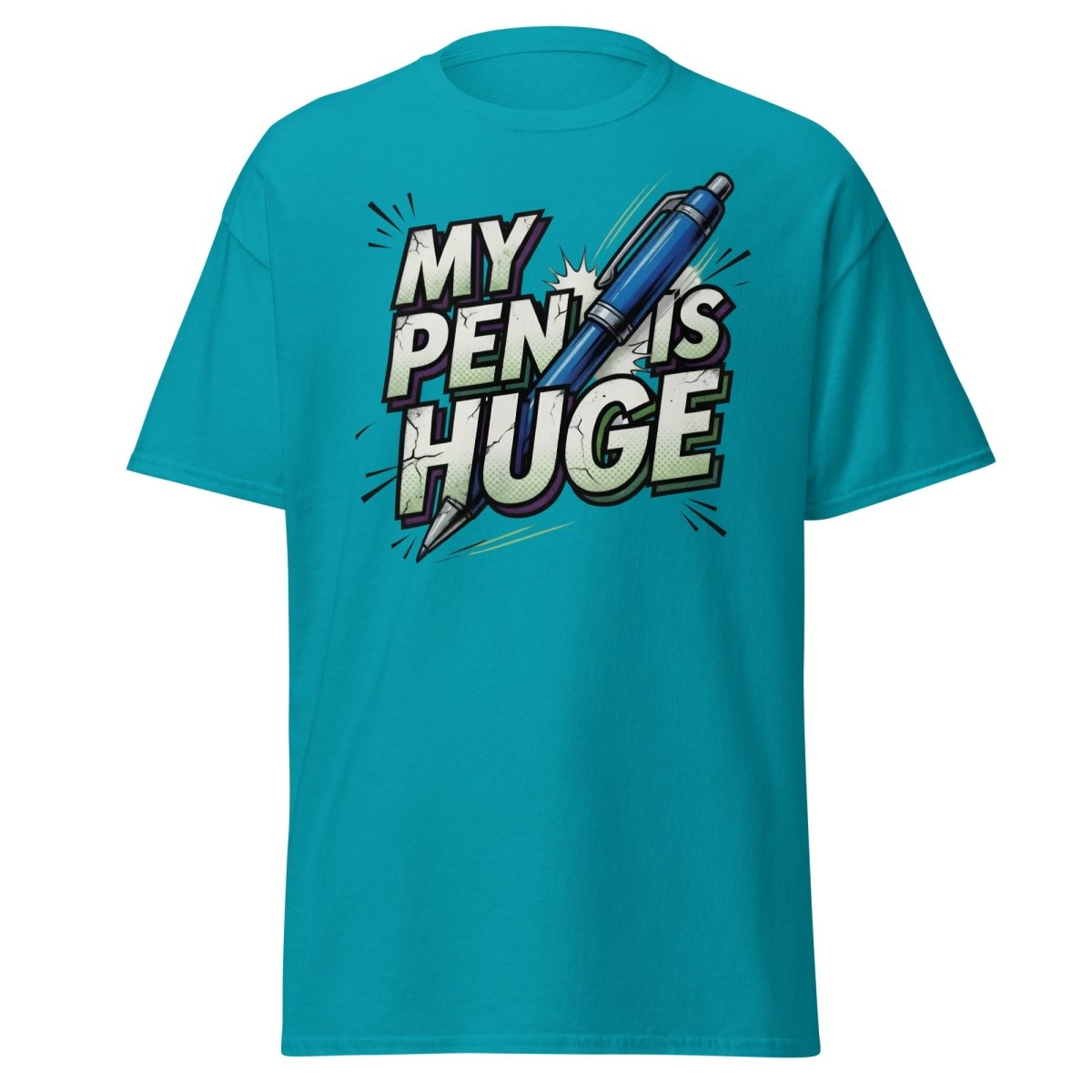 My Pen Is Huge Funny T-Shirt – Adult Humor Pen Pun Tee - Tropical Blue - TeeRipple